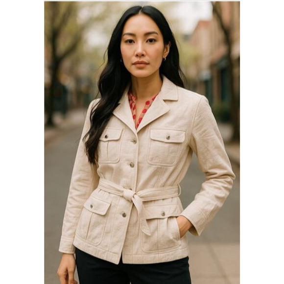 Anthropologie Jackets & Blazers - Danae Anthropologie Vintage Women's Button Front Tie Waist Beige Jacket S 4-6